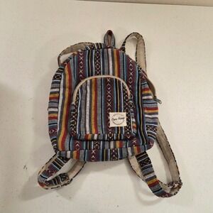 Core Hemp Mini Backpack Striped Multicolor Cotton Boho Festival Bag